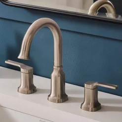 Hot Arti Two Handle Widespread Art Deco Bathroom Faucet in Brushed Nickel Stainless 8" Widespread