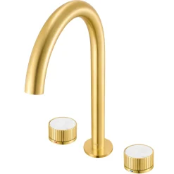 New Athena Stone Marble Fluted Widespread Bathroom Faucet in Brushed Gold 8" Widespread
