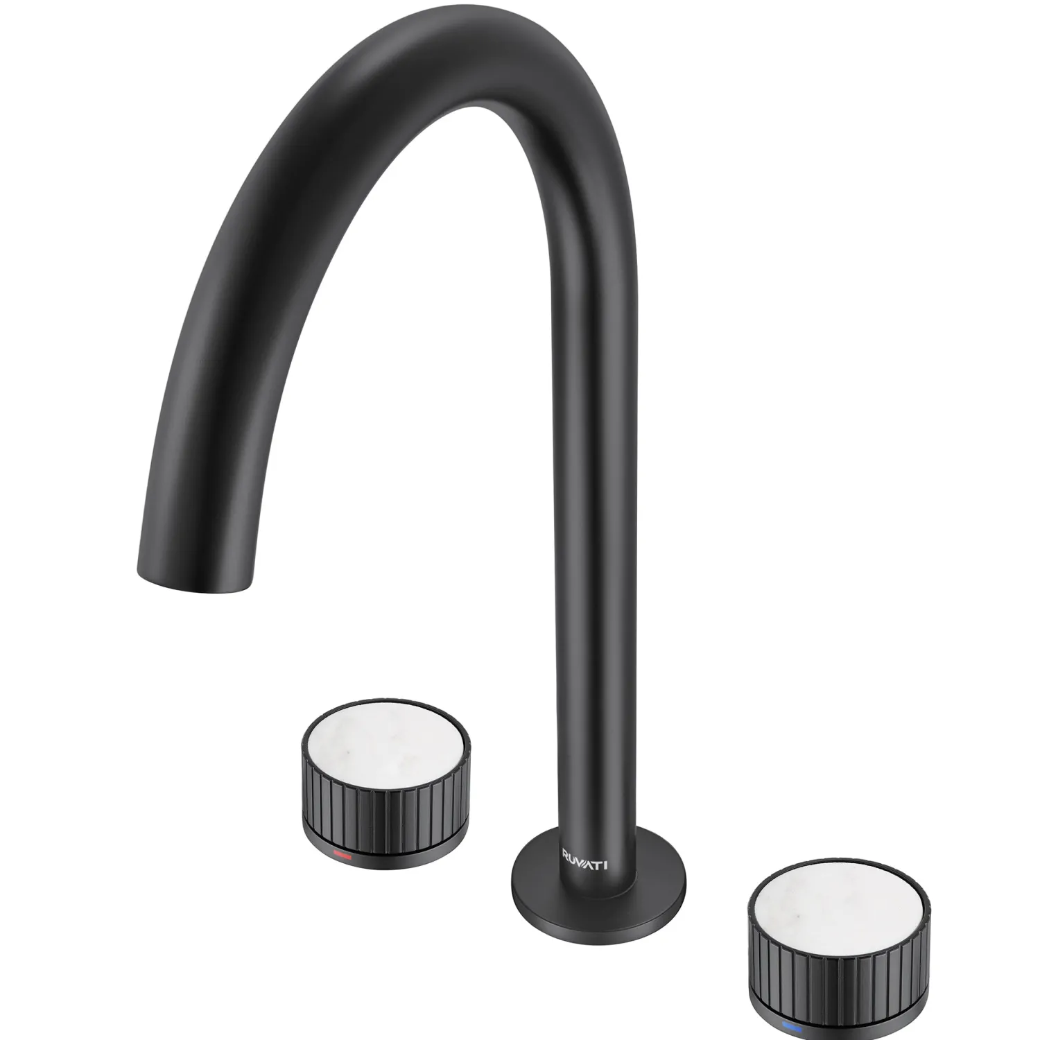 New Athena Stone Marble Inlay Fluted Widespread Bathroom Faucet in Matte Black 8" Widespread