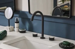 New Athena Stone Marble Inlay Fluted Widespread Bathroom Faucet in Matte Black 8