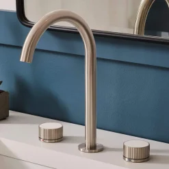 Sale Athena Stone Marble Inlay Fluted Widespread Bathroom Faucet in Brushed Nickel 8