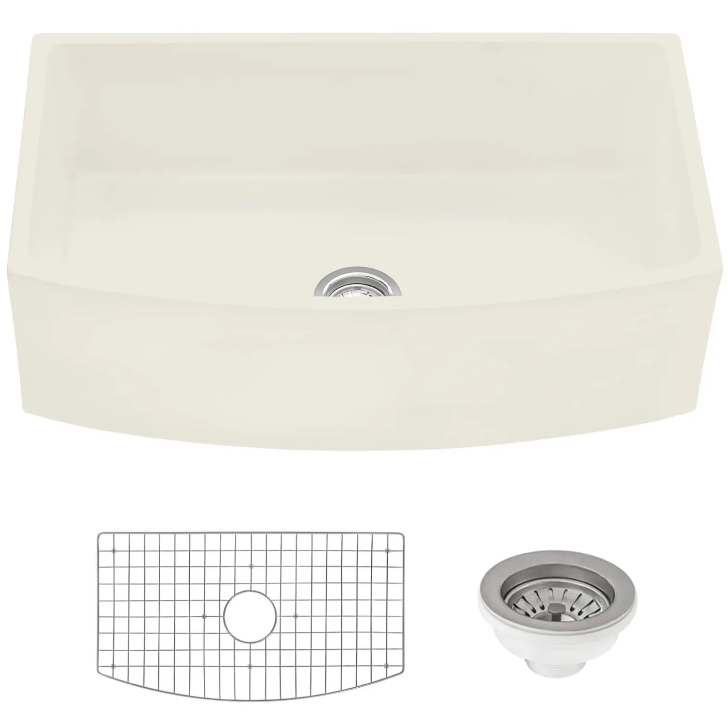 New 33" Bisque Fireclay Bow-Front Farmhouse Kitchen Sink Single Bowl Sinks|Apron Front / Farmhouse Sinks