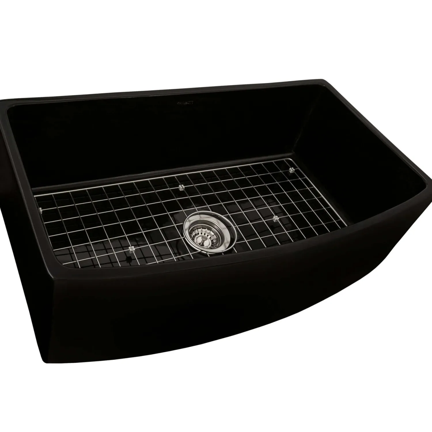 Outlet 33" Black Fireclay Bow-Front Farmhouse Kitchen Sink Single Bowl Sinks|Apron Front / Farmhouse Sinks