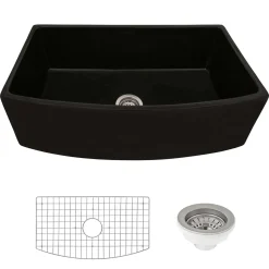 Outlet 33" Black Fireclay Bow-Front Farmhouse Kitchen Sink Single Bowl Sinks|Apron Front / Farmhouse Sinks