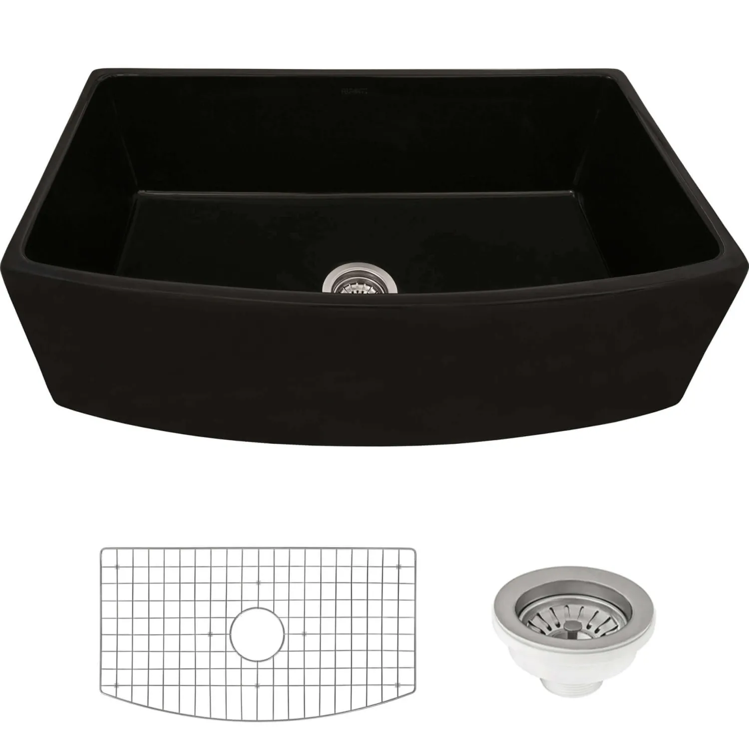 Outlet 33" Black Fireclay Bow-Front Farmhouse Kitchen Sink Single Bowl Sinks|Apron Front / Farmhouse Sinks