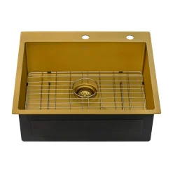 Hot 25" Brass Matte Gold Single Bowl Topmount Kitchen Sink Gunmetal, Brass, & Gold