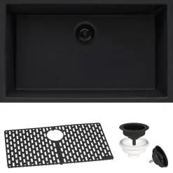 Online 27" Composite Undermount Single Bowl Kitchen Sink in Midnight Black Single Bowl Sinks|Undermount Sinks