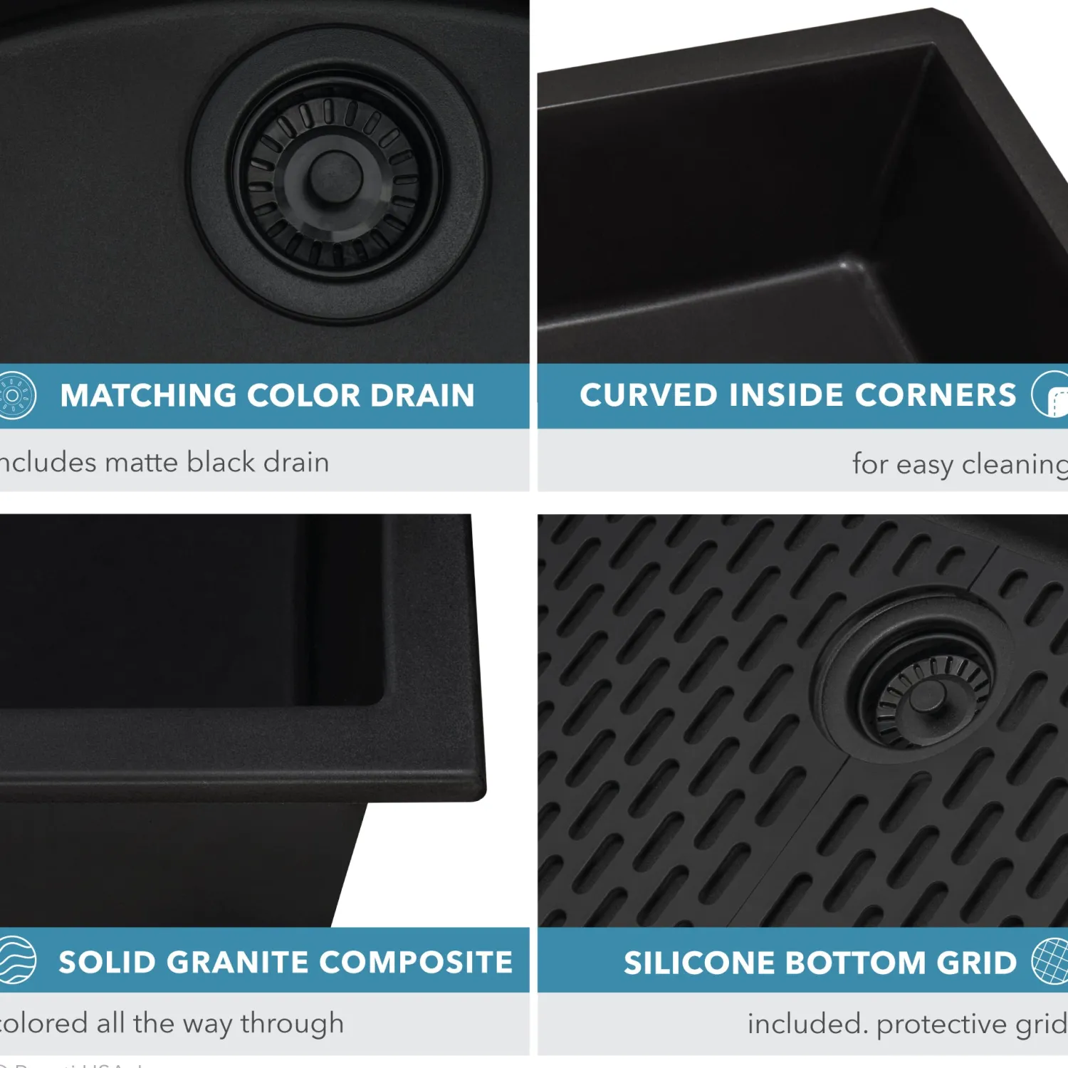 Online 27" Composite Undermount Single Bowl Kitchen Sink in Midnight Black Single Bowl Sinks|Undermount Sinks