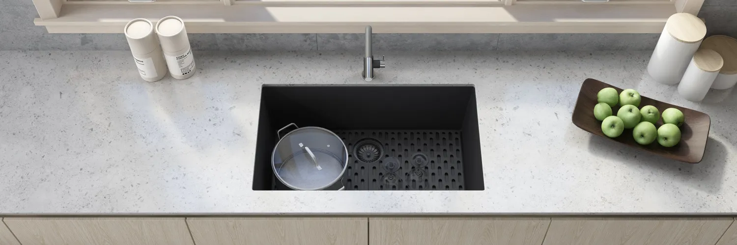 Online 27" Composite Undermount Single Bowl Kitchen Sink in Midnight Black Single Bowl Sinks|Undermount Sinks