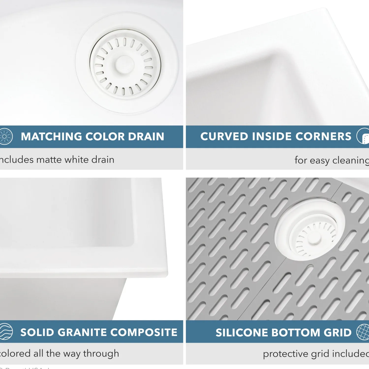Best 27" Composite Undermount Single Bowl Kitchen Sink in Arctic White Single Bowl Sinks|Undermount Sinks