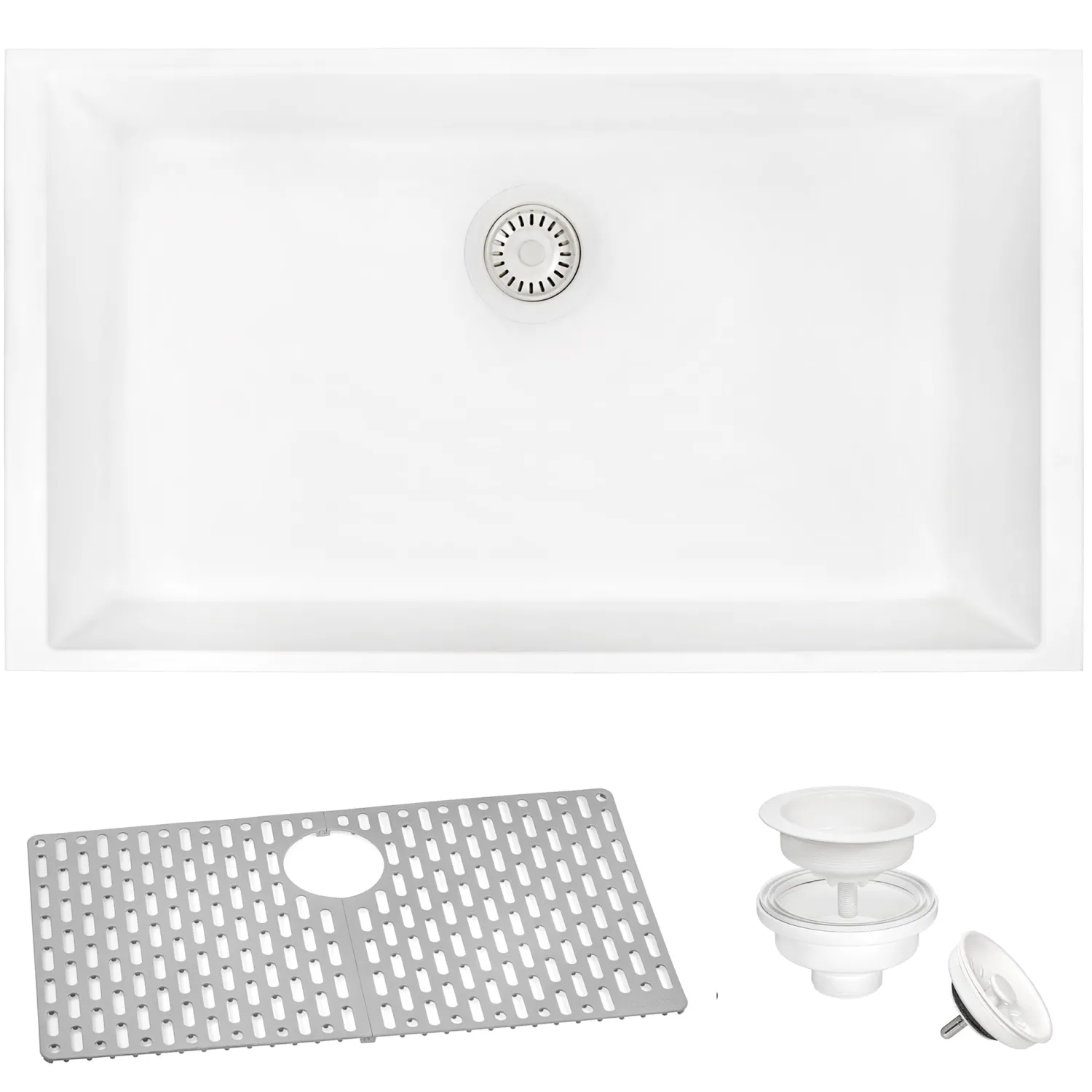 Best 27" Composite Undermount Single Bowl Kitchen Sink in Arctic White Single Bowl Sinks|Undermount Sinks