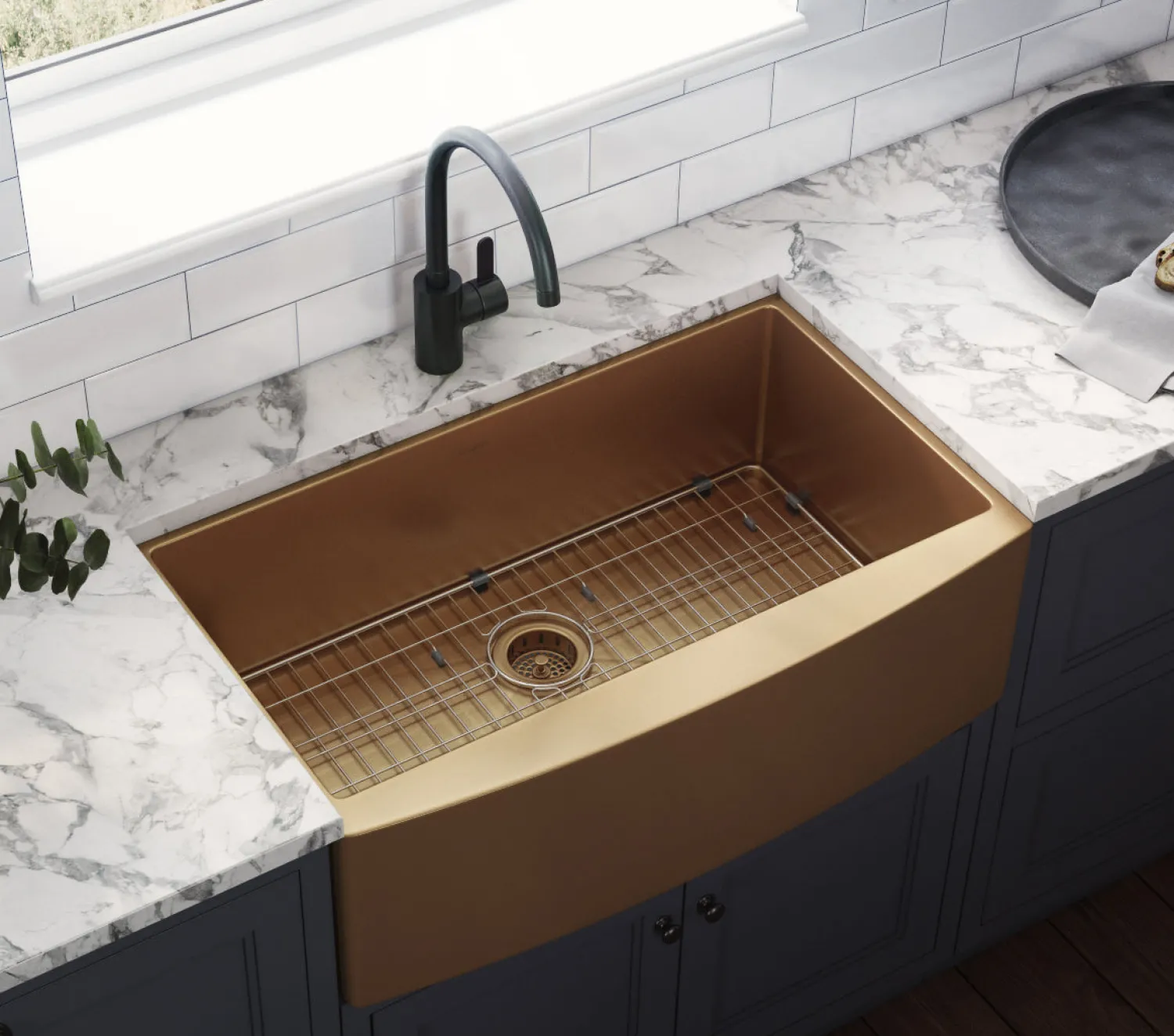 36" Copper Tone Matte Bronze Apron Front Stainless Steel Kitchen Sink Stainless Steel Sinks|Gunmetal, Brass, & Gold