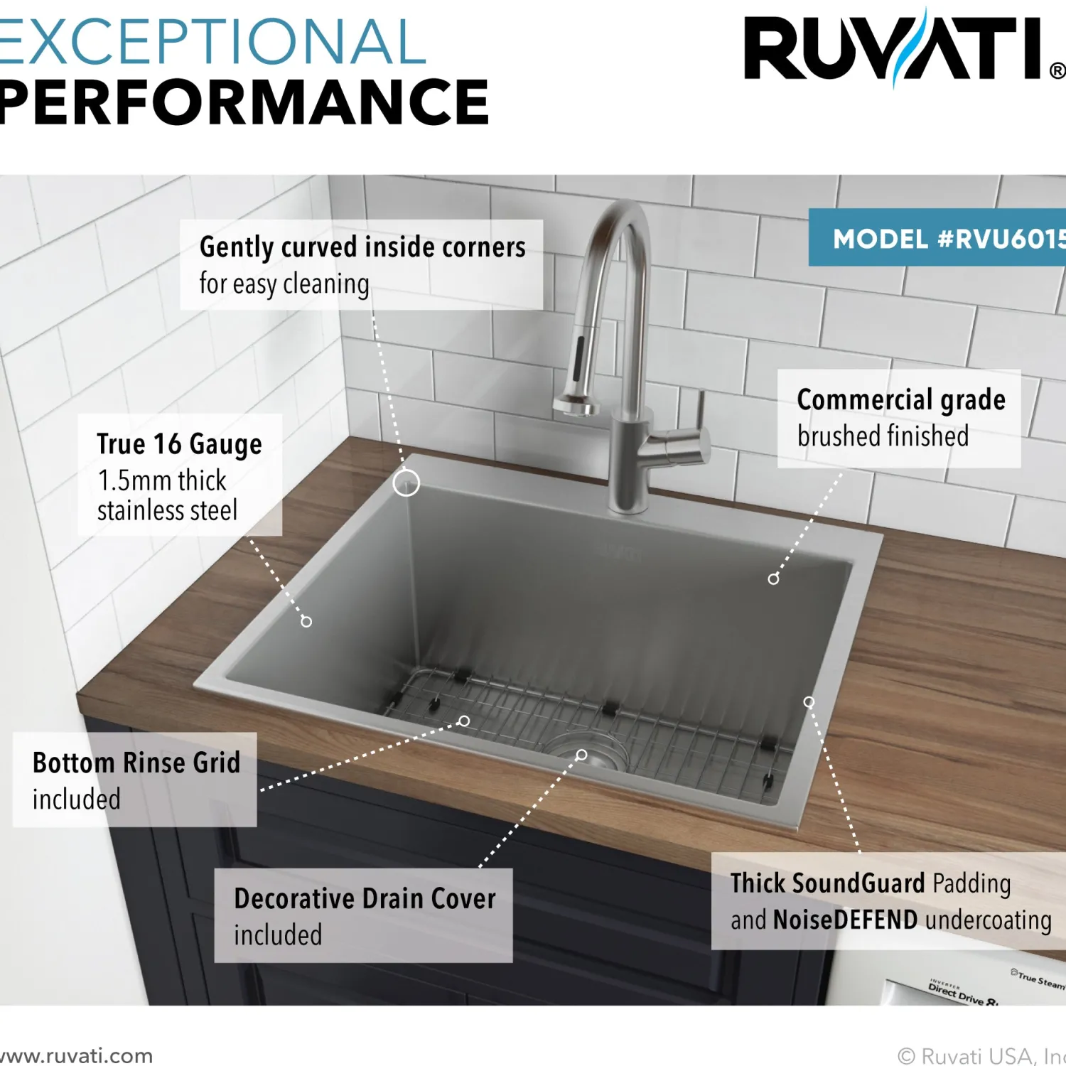 12" Deep Small Radius Topmount 25" x 22" Laundry Sink Drop-In / Top Mount Sinks|Stainless Steel Sinks