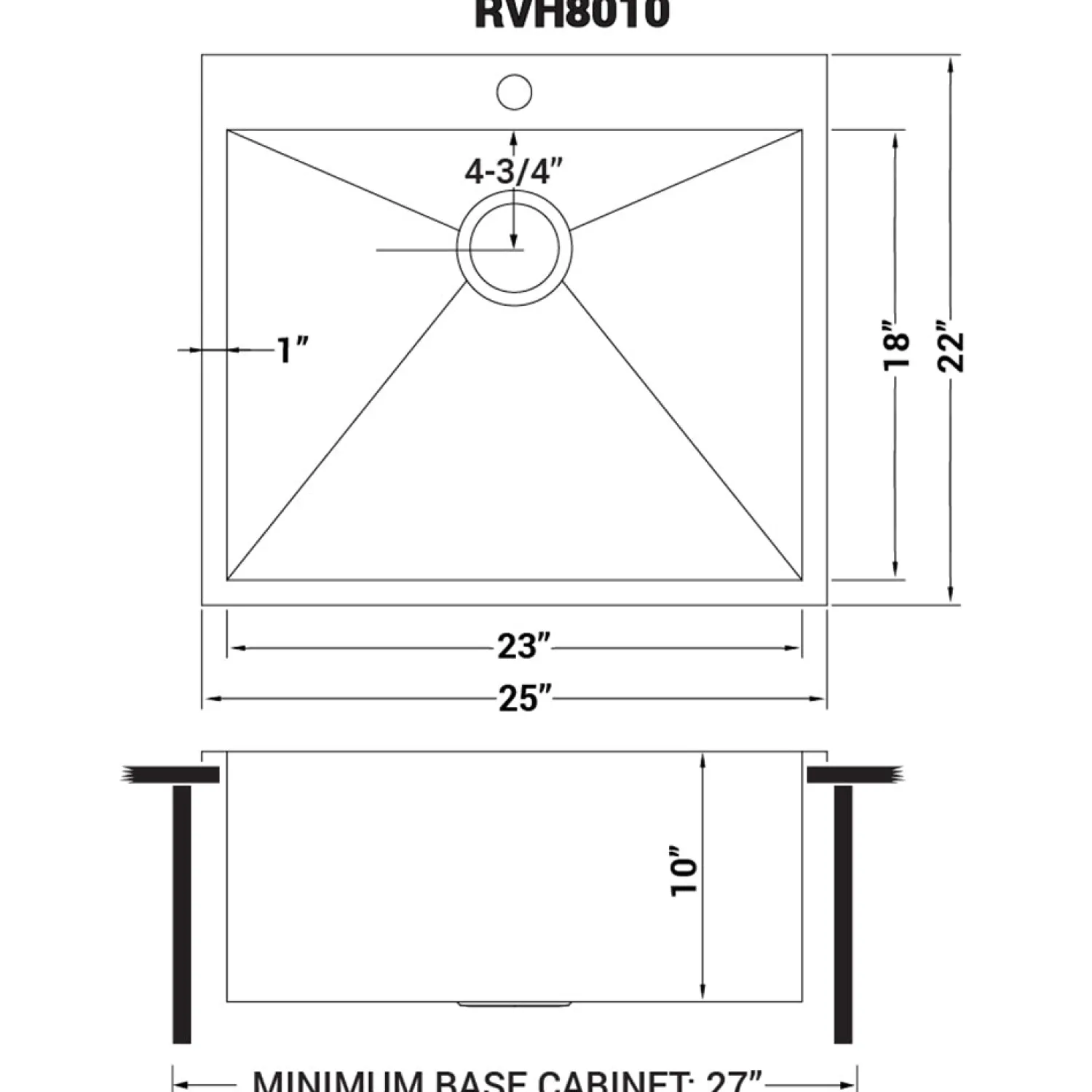 25" Drop-in Topmount 16 Gauge Stainless Steel Single Bowl Kitchen Sink Drop-In / Top Mount Sinks|Stainless Steel Sinks