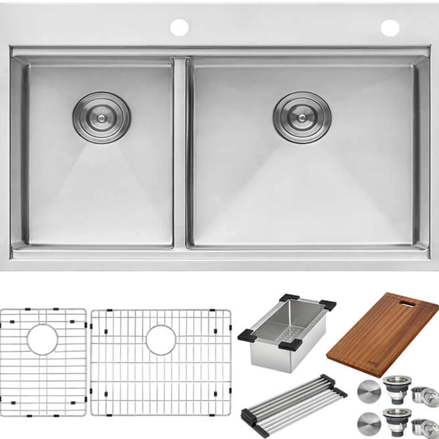 Hot 33" Drop-in 40/60 Workstation Double Bowl Sink Drop-In / Top Mount Sinks|Stainless Steel Sinks