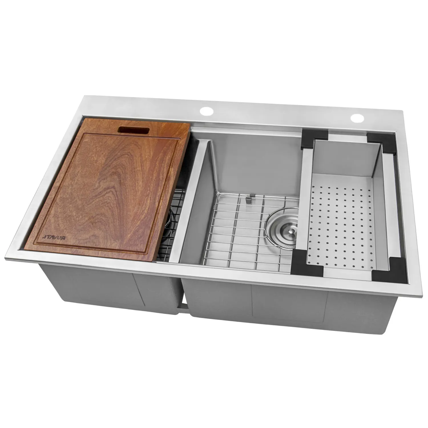Hot 33" Drop-in 40/60 Workstation Double Bowl Sink Drop-In / Top Mount Sinks|Stainless Steel Sinks