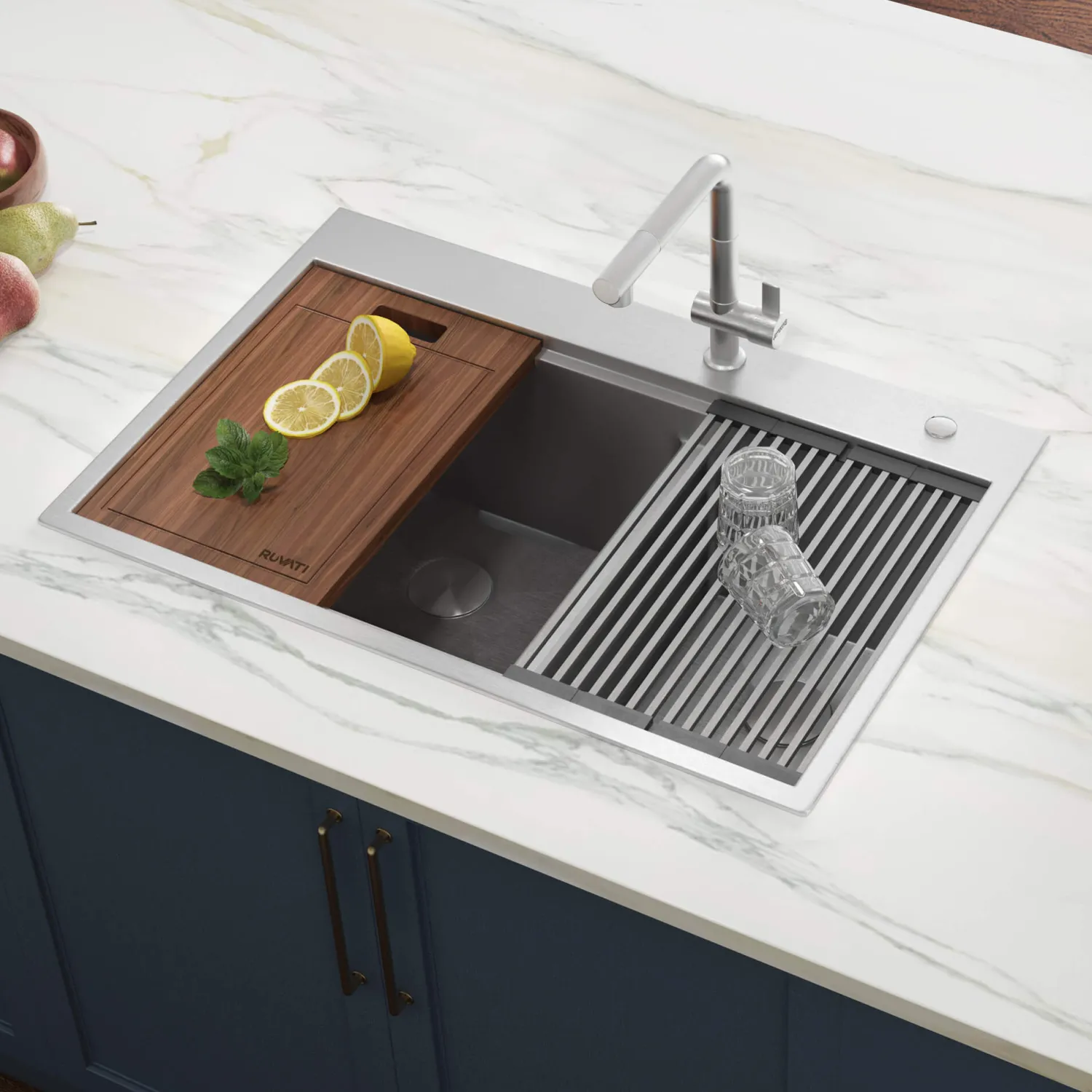 Hot 33" Drop-in 40/60 Workstation Double Bowl Sink Drop-In / Top Mount Sinks|Stainless Steel Sinks