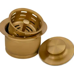 Clearance Extended Garbage Disposal Flange Basket and Stopper in Brushed Gold Sink Drains, Disposer Flanges & Air Gaps|Garbage Disposals & Parts