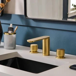 Best Fabio Two Handle Widespread Textured Luxury Knob Bathroom Faucet in Brushed Gold - RVF5235SG 8