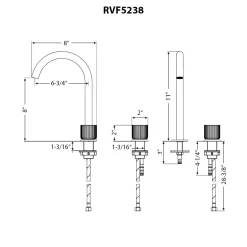 Fabio Two Handle Widespread Textured Knob Arc Round Neck Bathroom Faucet in Brushed Gold - RVF5238SG 8