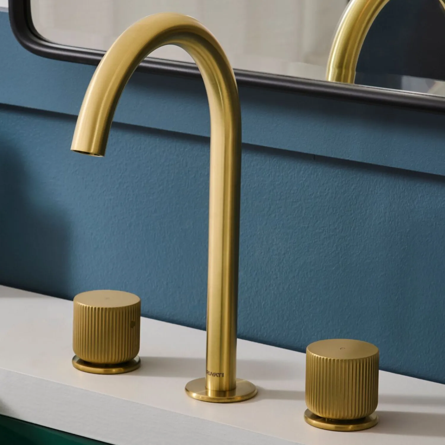 Fabio Two Handle Widespread Textured Knob Arc Round Neck Bathroom Faucet in Brushed Gold - RVF5238SG 8" Widespread