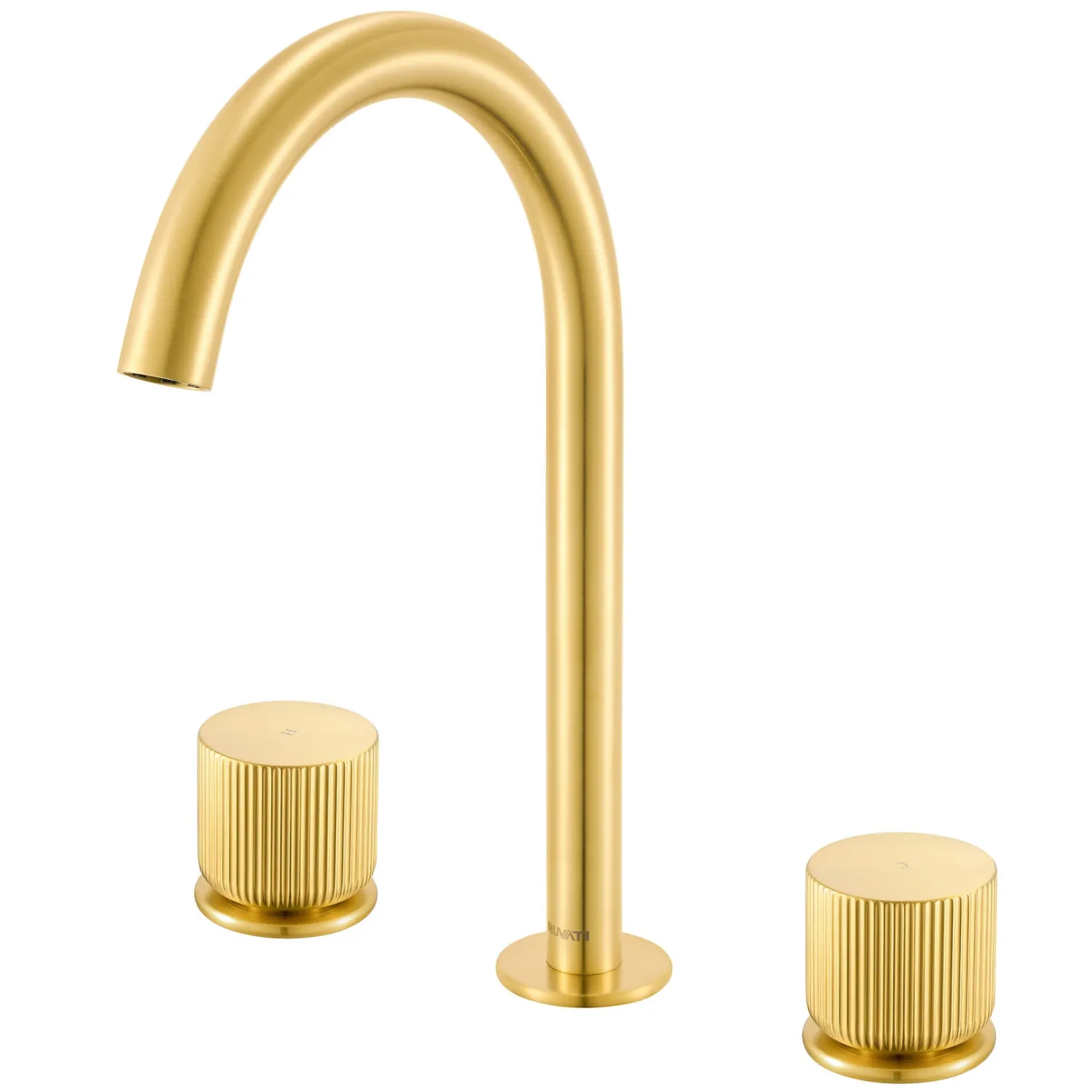 Fabio Two Handle Widespread Textured Knob Arc Round Neck Bathroom Faucet in Brushed Gold - RVF5238SG 8" Widespread