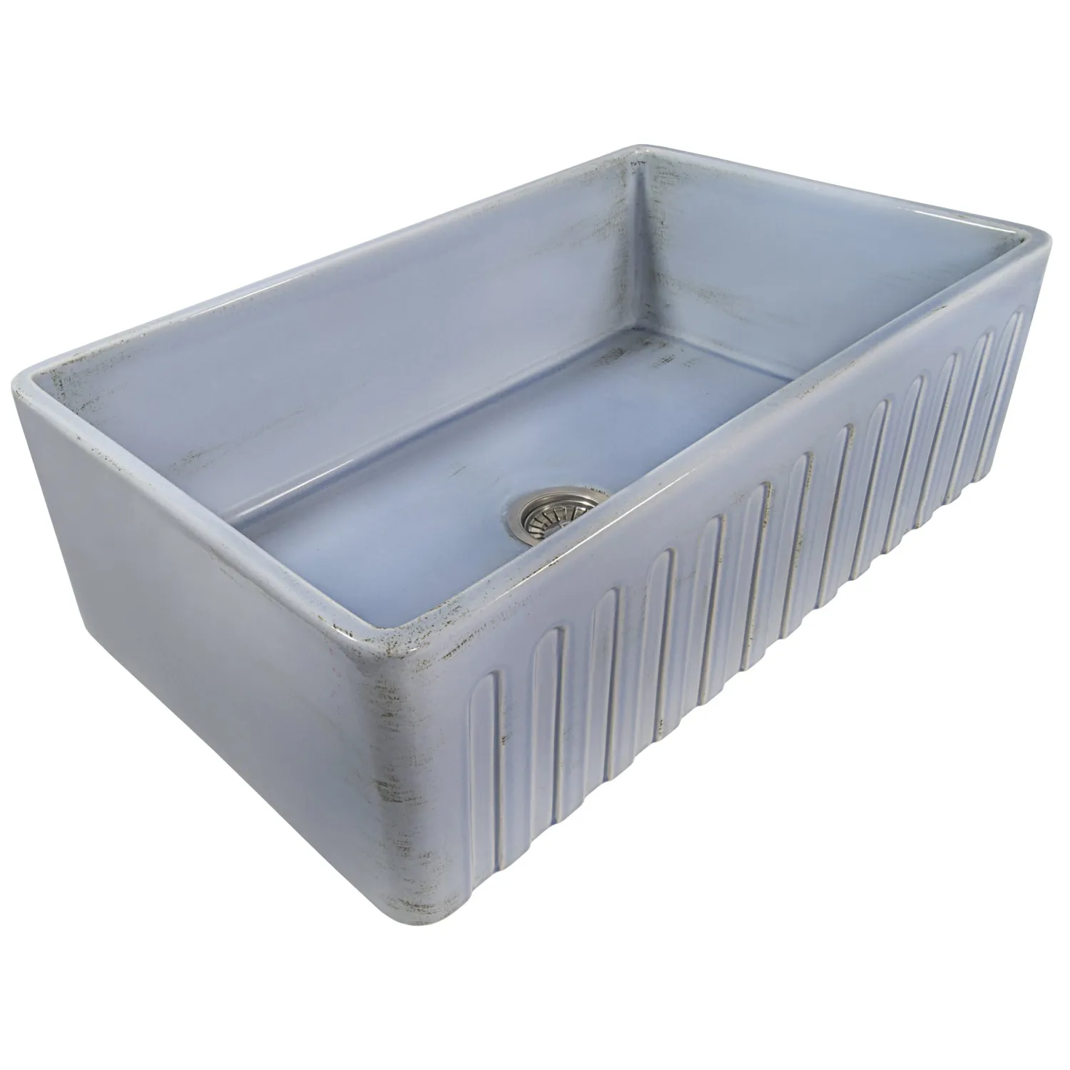 Discount 33" Fireclay Distressed Finish Farmhouse Apron-Front Kitchen Sink Reversible - Coastal Blue Single Bowl Sinks|Apron Front / Farmhouse Sinks