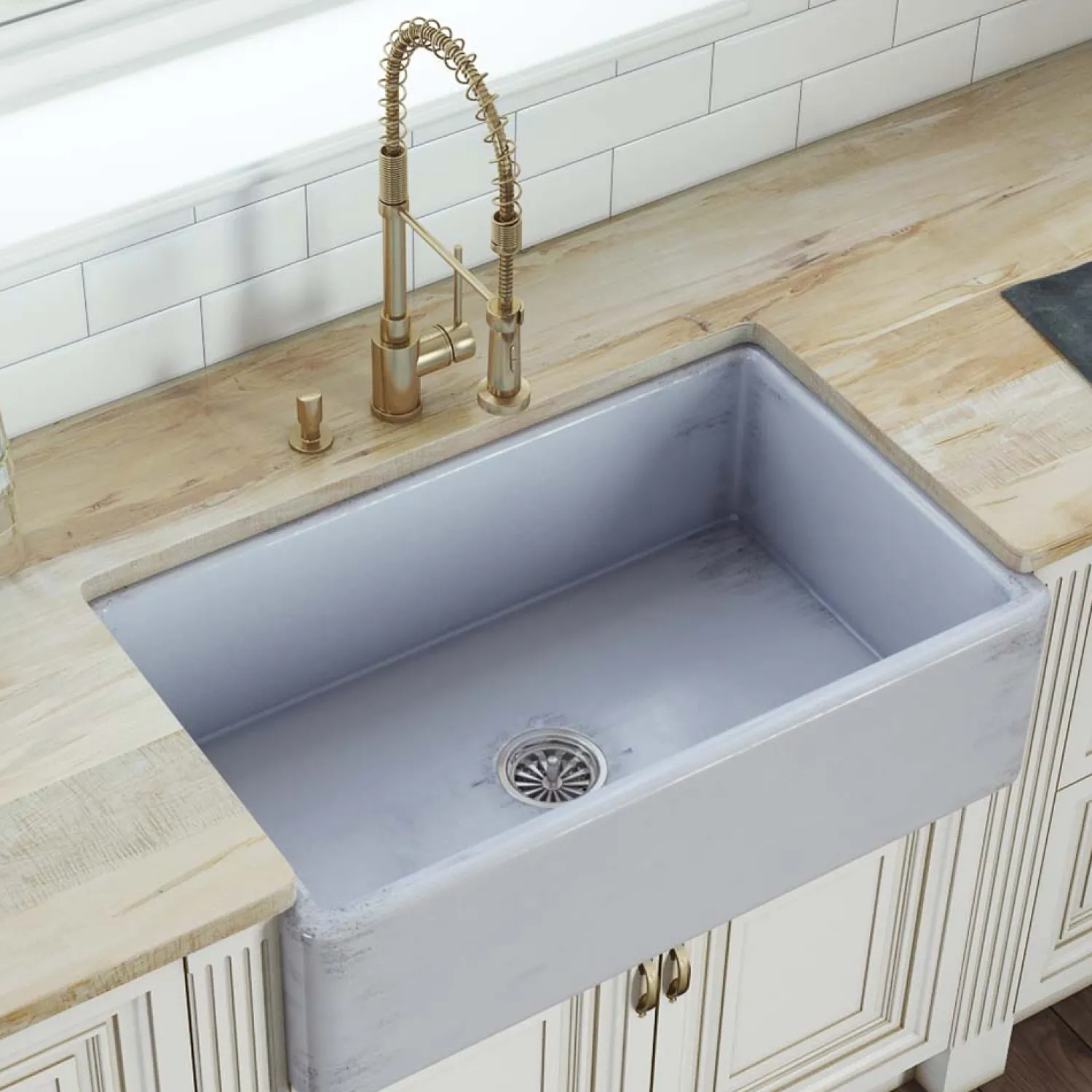 Discount 33" Fireclay Distressed Finish Farmhouse Apron-Front Kitchen Sink Reversible - Coastal Blue Single Bowl Sinks|Apron Front / Farmhouse Sinks