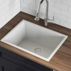 Best 24" Fireclay Undermount / Topmount Single Bowl Kitchen Sink in White Single Bowl Sinks|Undermount Sinks