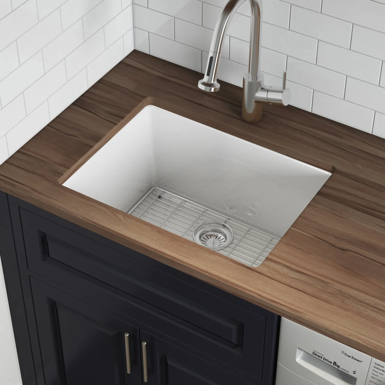 Best 24" Fireclay Undermount / Topmount Single Bowl Kitchen Sink in White Single Bowl Sinks|Undermount Sinks