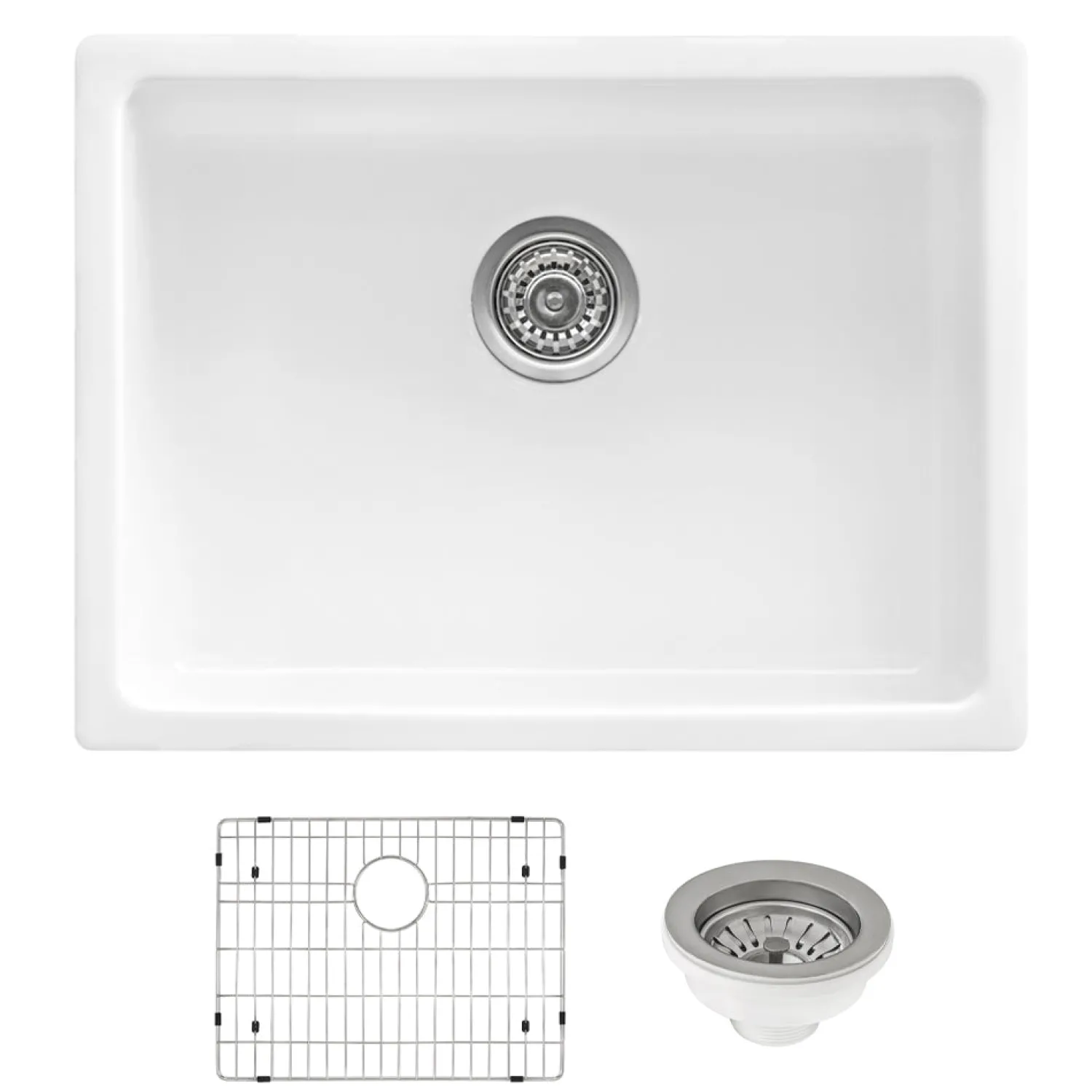 Best 24" Fireclay Undermount / Topmount Single Bowl Kitchen Sink in White Single Bowl Sinks|Undermount Sinks