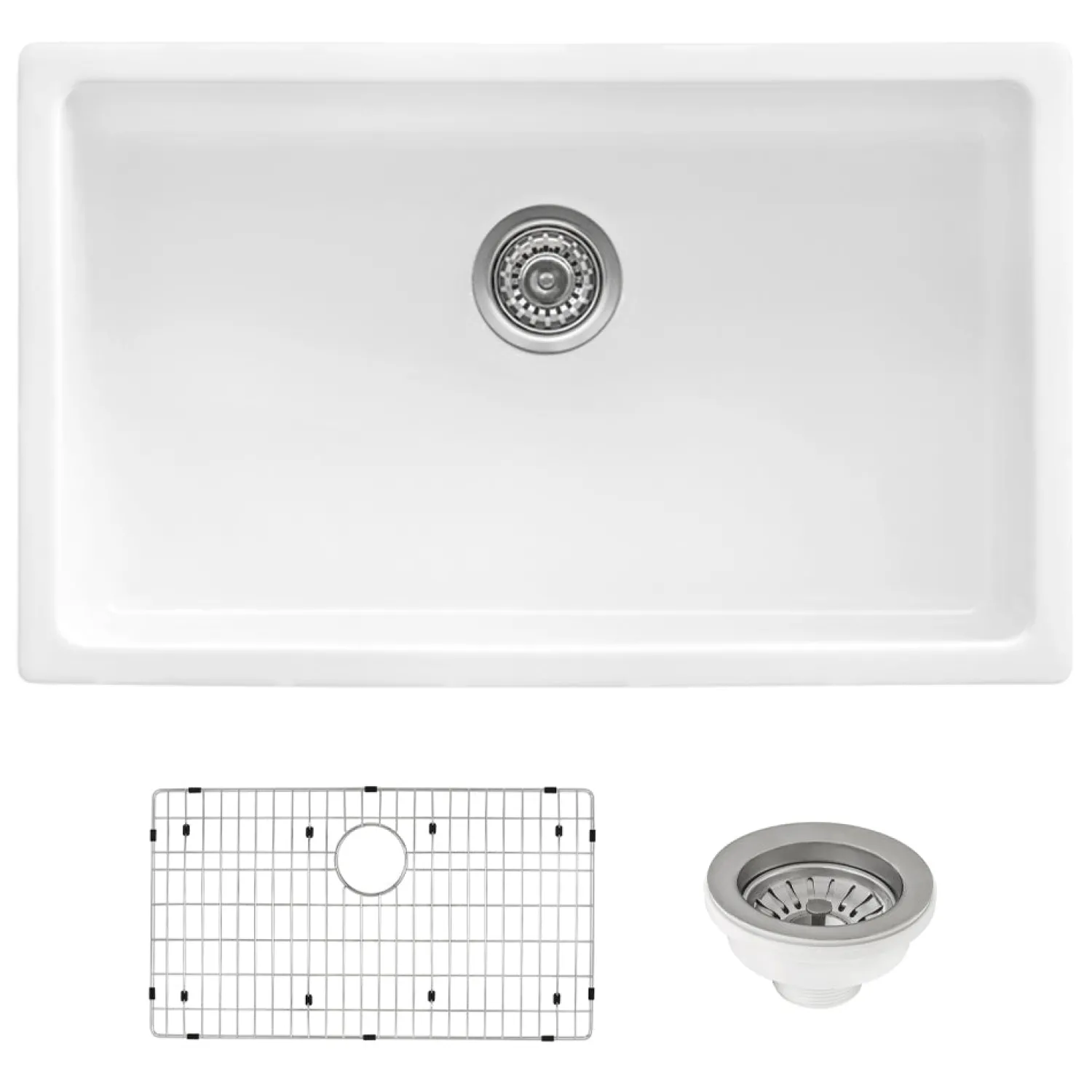 Clearance 30" Fireclay Undermount / Topmount Single Bowl Kitchen Sink in White Single Bowl Sinks|Undermount Sinks