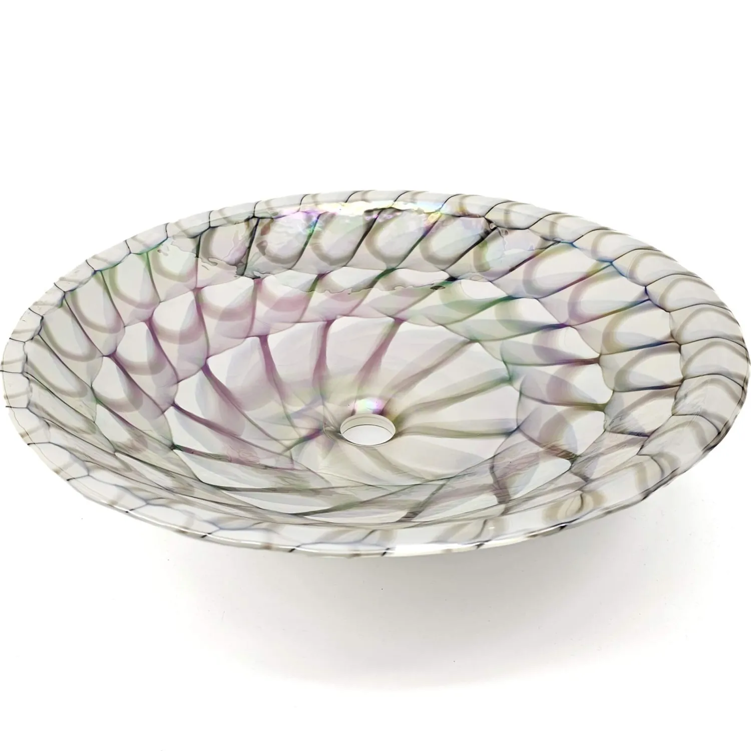 Hot 20" Glass Art Drop In Round Decorative Pattern Bathroom Sink - Nautilus Brown Above Counter / Vessel Sinks