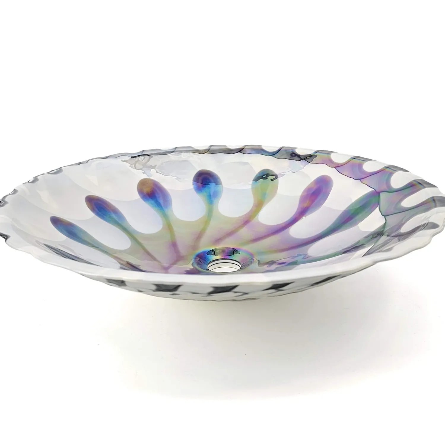 Sale 20" Glass Art Drop In Round Decorative Pattern Bathroom Sink - Spira Luxe Pearl White Above Counter / Vessel Sinks