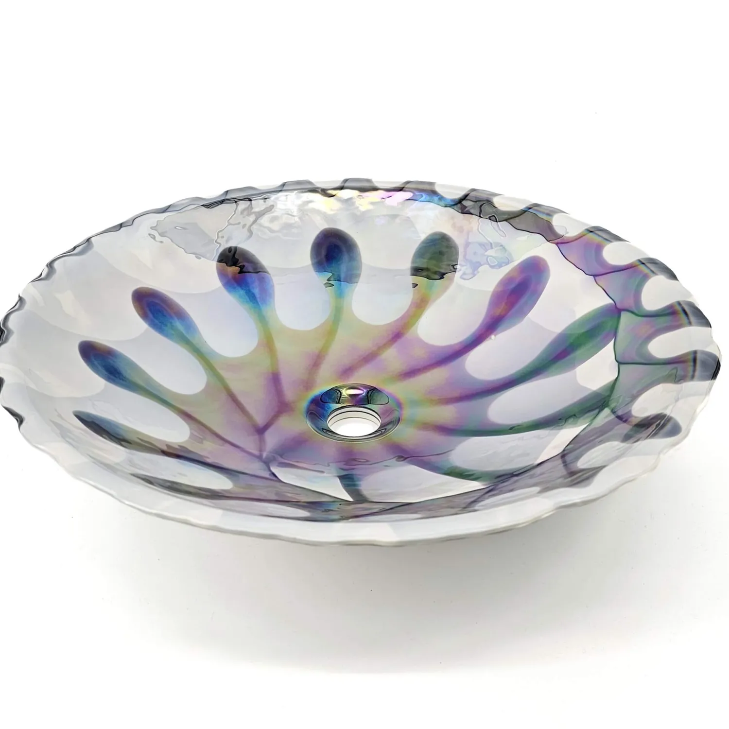 Sale 20" Glass Art Drop In Round Decorative Pattern Bathroom Sink - Spira Luxe Pearl White Above Counter / Vessel Sinks