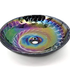 Best 16" Glass Art Vessel Circle Decorative Pattern Bathroom Sink - Cosmic Black Above Counter / Vessel Sinks