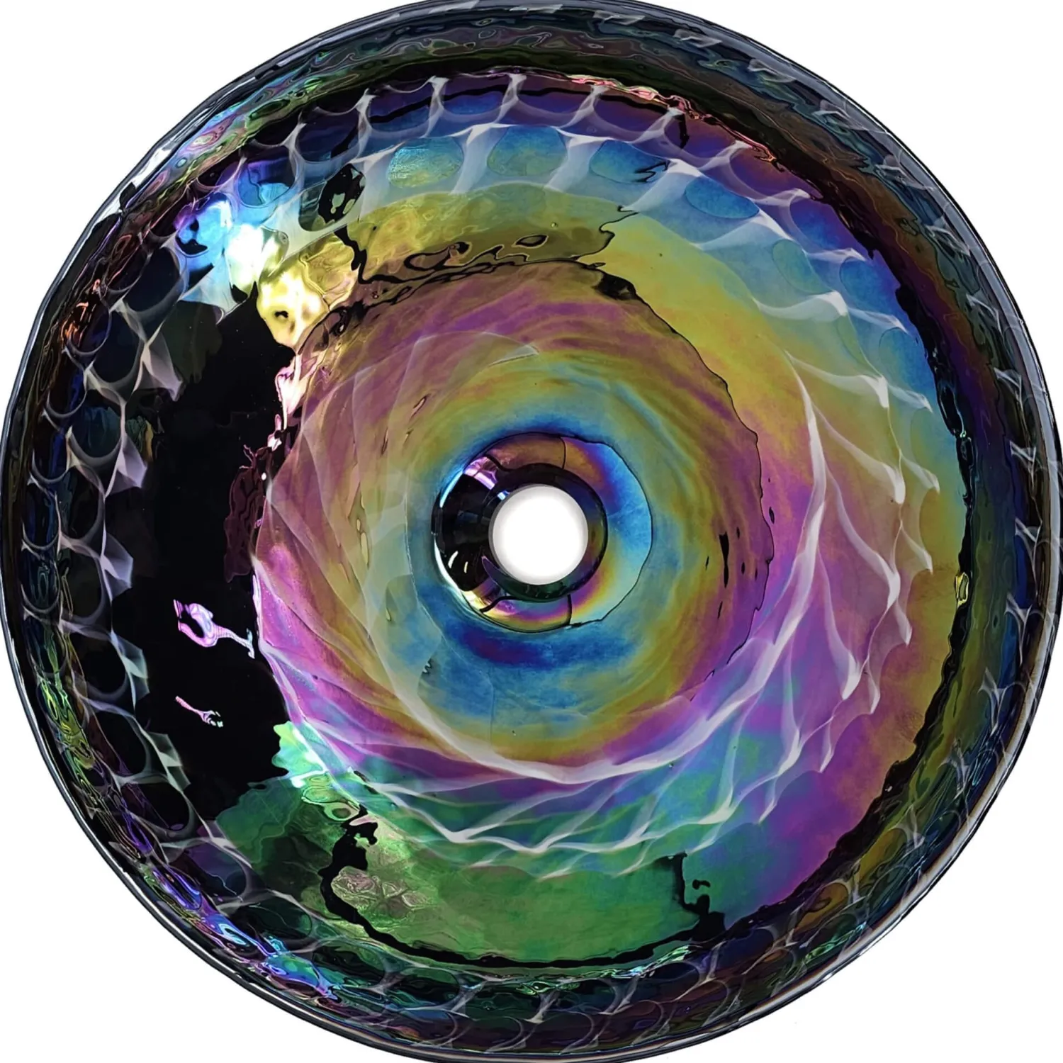 Best 16" Glass Art Vessel Circle Decorative Pattern Bathroom Sink - Cosmic Black Above Counter / Vessel Sinks