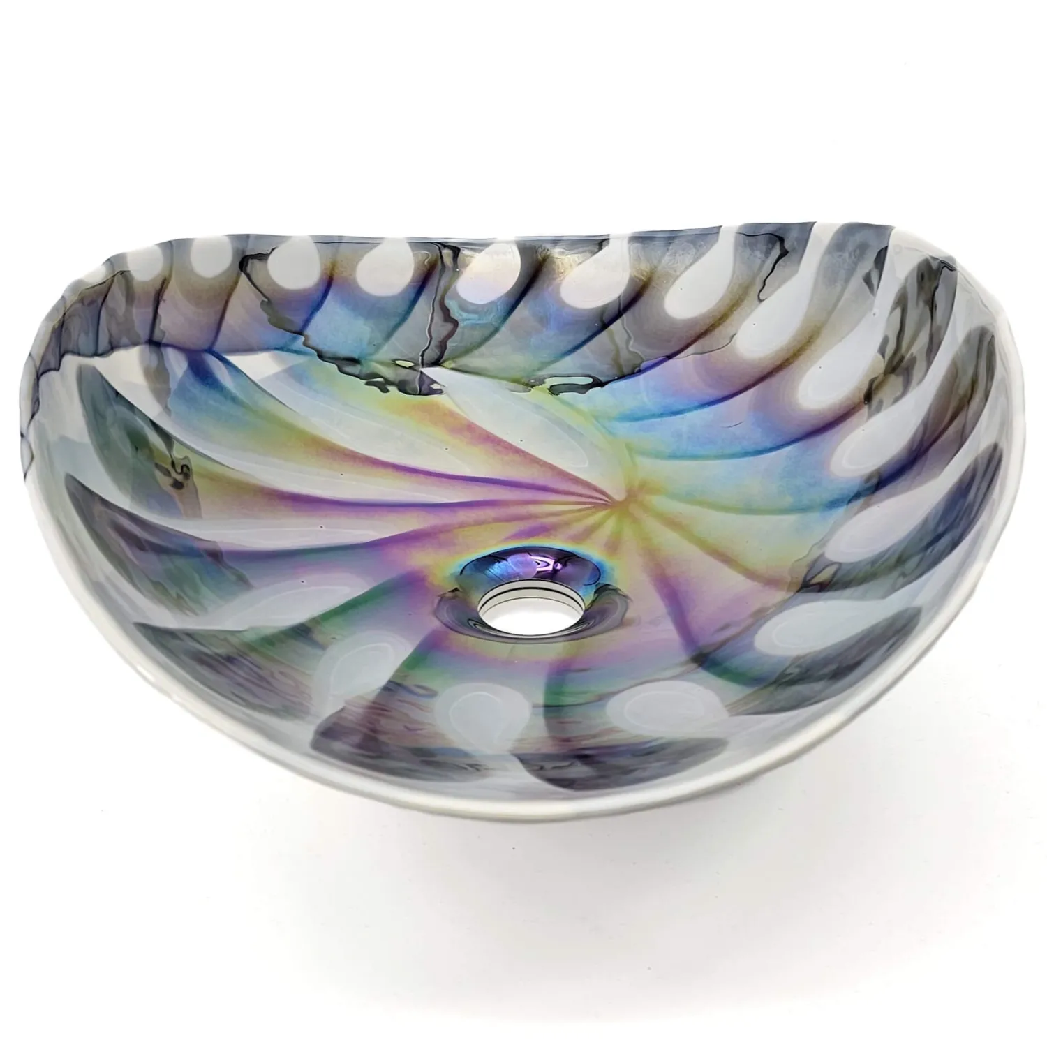 Sale 19" Glass Art Vessel Seashell Decorative Pattern Bathroom Sink - Spira Luxe Pearl White Above Counter / Vessel Sinks