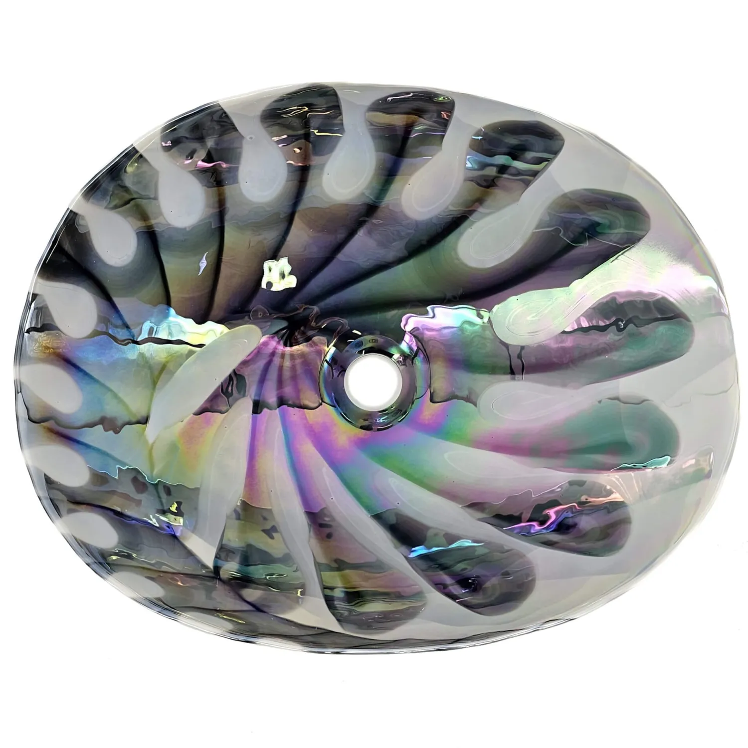 Sale 19" Glass Art Vessel Seashell Decorative Pattern Bathroom Sink - Spira Luxe Pearl White Above Counter / Vessel Sinks