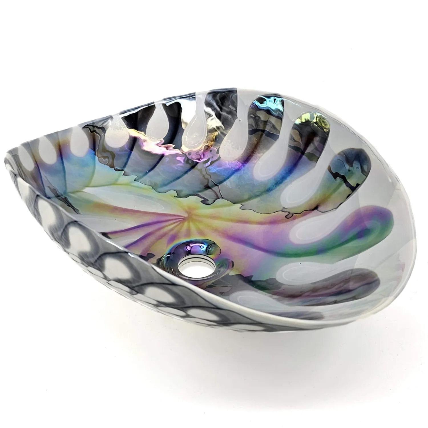 Sale 19" Glass Art Vessel Seashell Decorative Pattern Bathroom Sink - Spira Luxe Pearl White Above Counter / Vessel Sinks