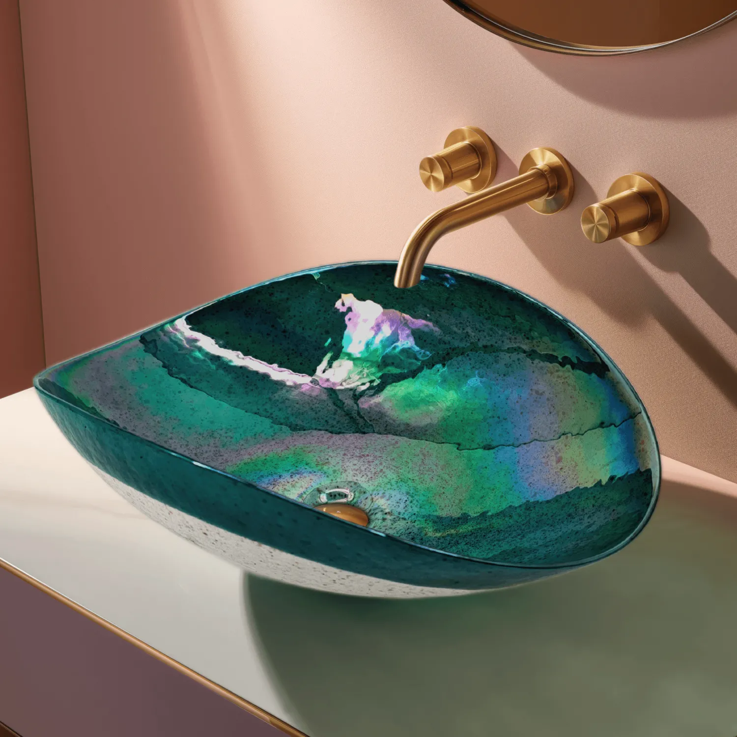 Discount 19" Glass Art Vessel Seashell Decorative Pattern Bathroom Sink - Seafoam Green Above Counter / Vessel Sinks