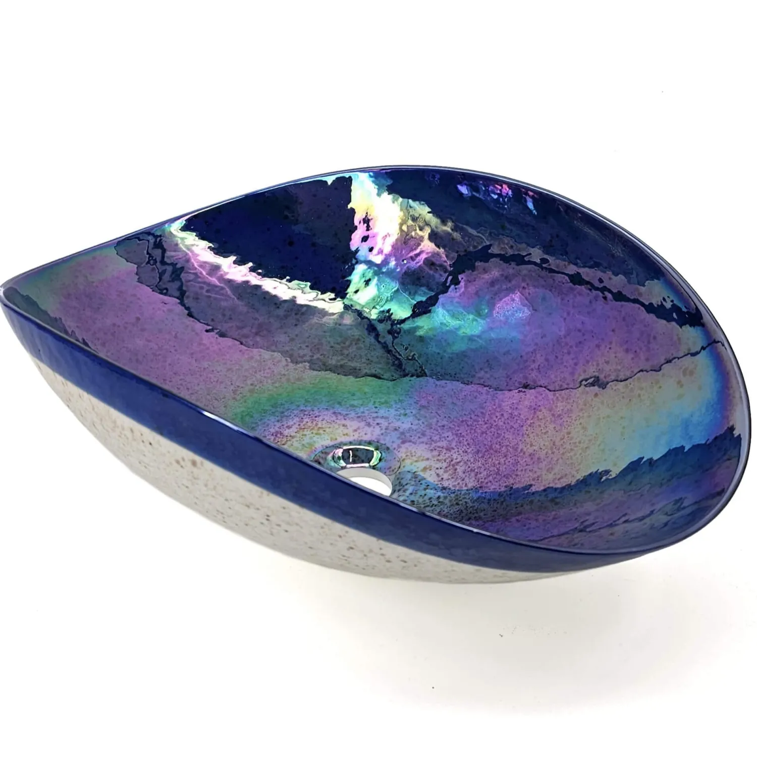 Outlet 19" Glass Art Vessel Seashell Decorative Pattern Bathroom sink - Celestial Blue Above Counter / Vessel Sinks