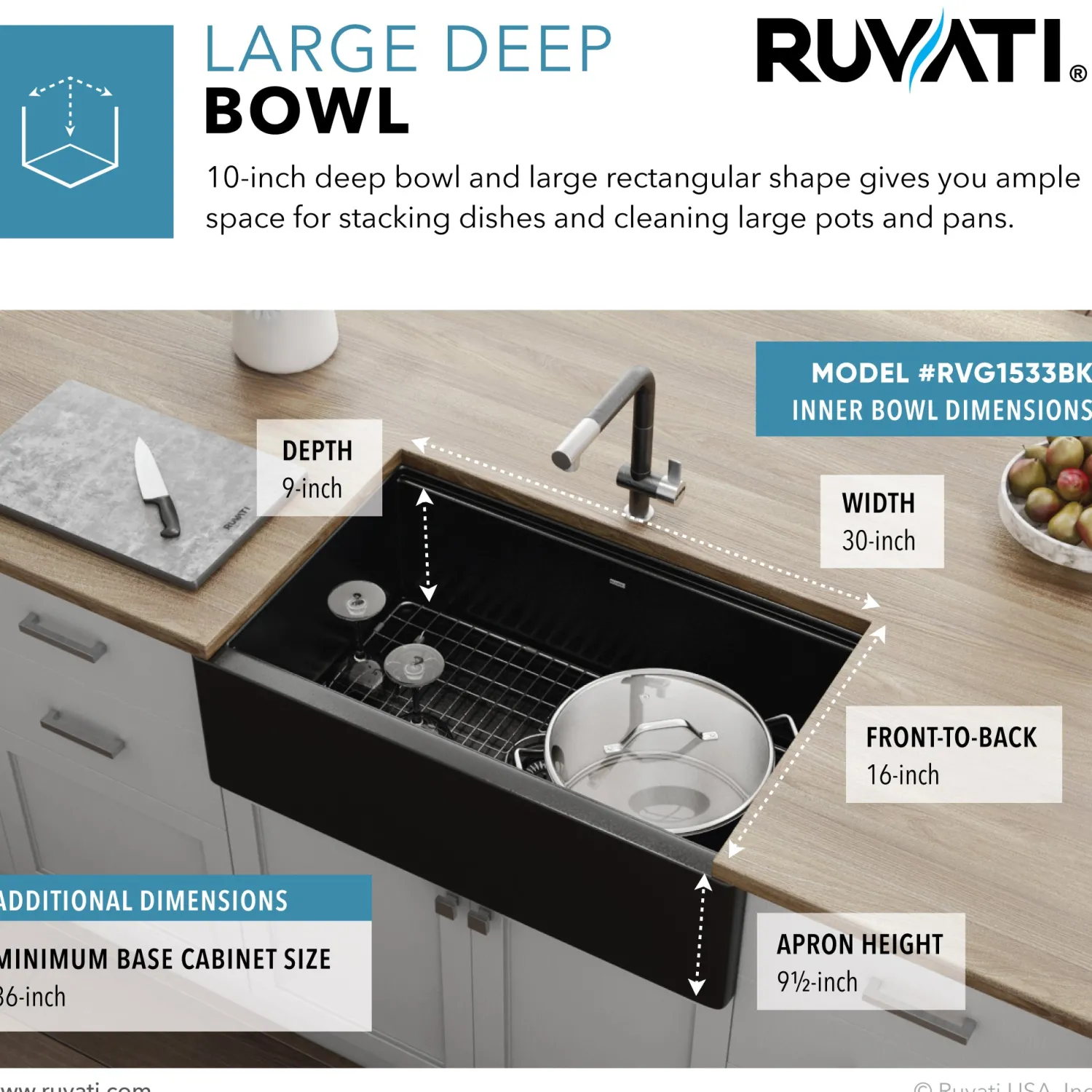 Clearance 33" Granite Composite Farmhouse Workstation Apron Front Kitchen Sink Single Bowl Sinks|Apron Front / Farmhouse Sinks