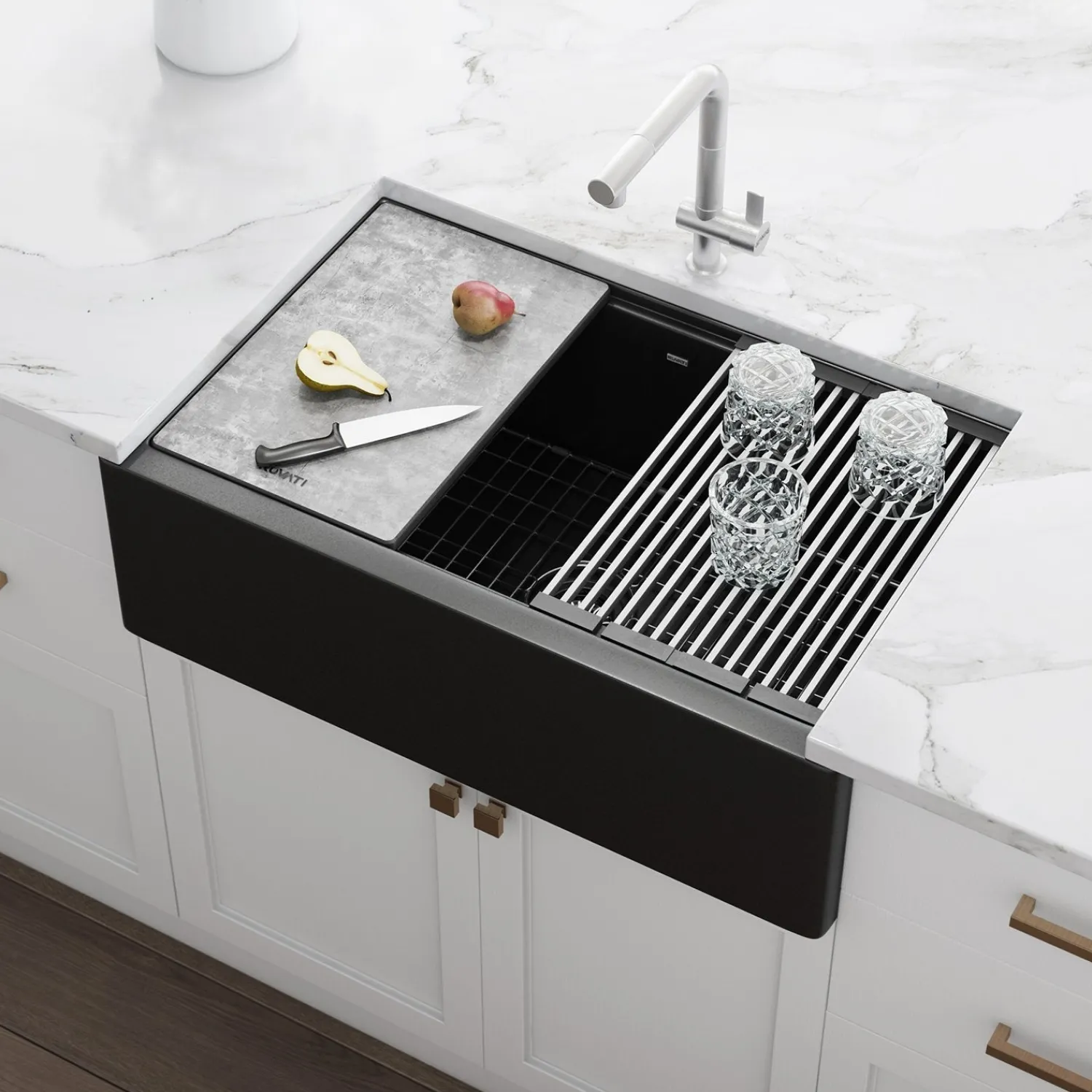 Clearance 33" Granite Composite Farmhouse Workstation Apron Front Kitchen Sink Single Bowl Sinks|Apron Front / Farmhouse Sinks
