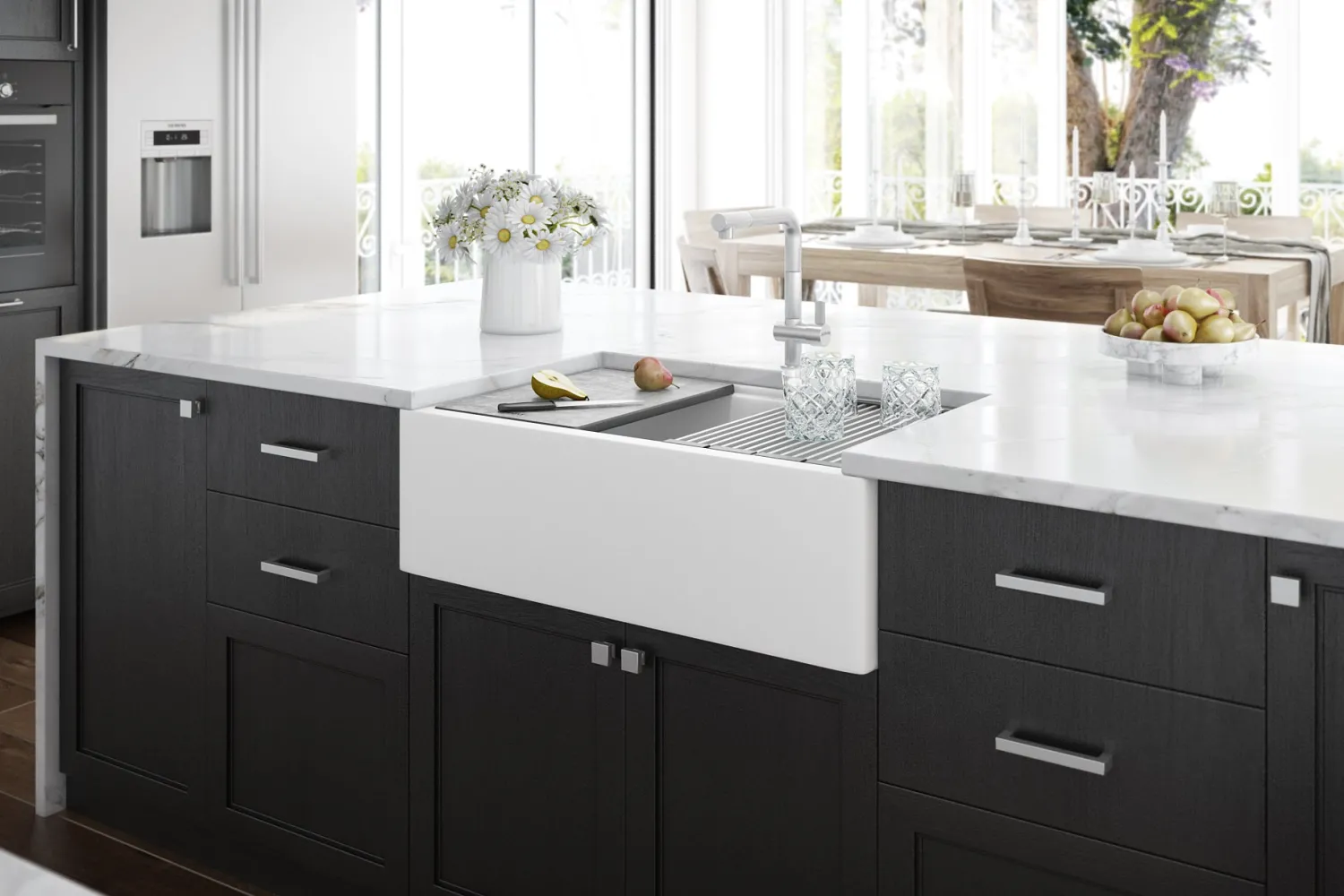 Clearance 33" Granite Composite Farmhouse Workstation Apron Front Kitchen Sink Single Bowl Sinks|Apron Front / Farmhouse Sinks