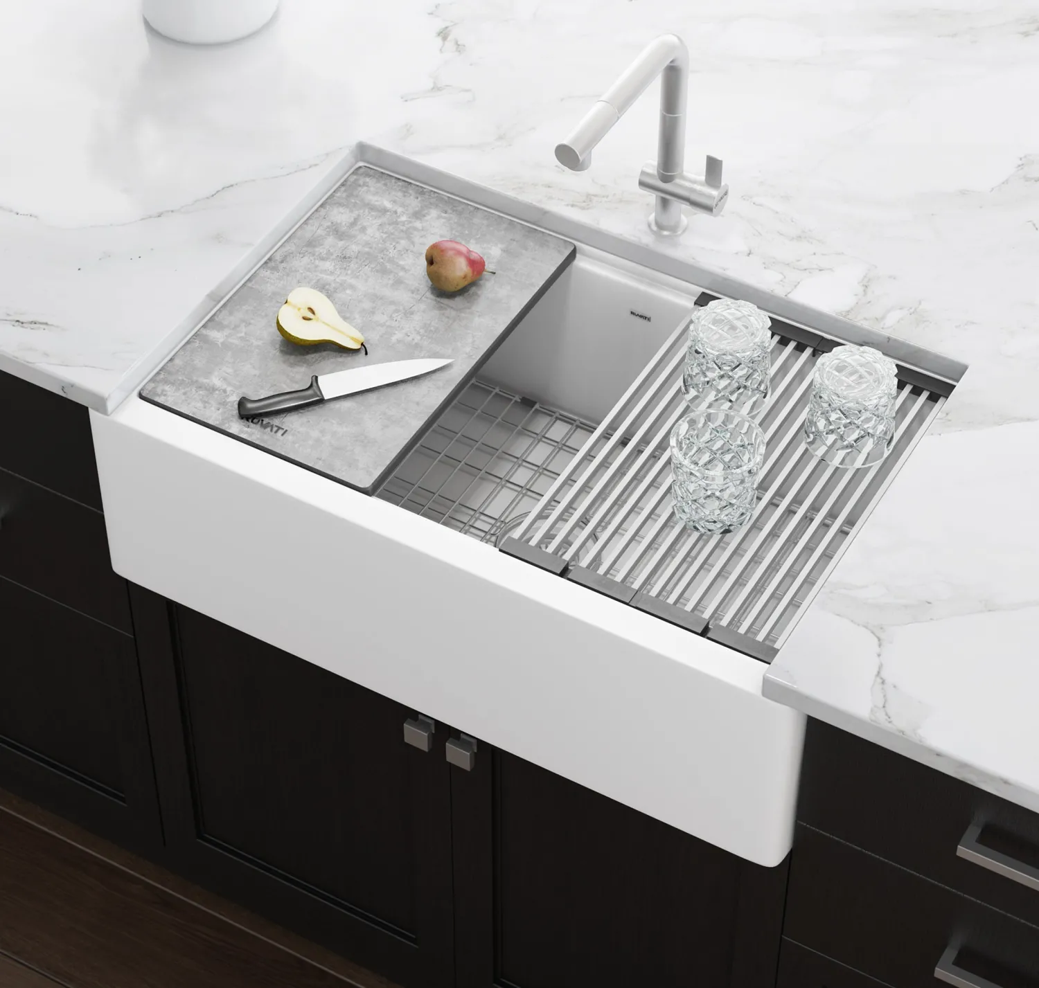 Clearance 33" Granite Composite Farmhouse Workstation Apron Front Kitchen Sink Single Bowl Sinks|Apron Front / Farmhouse Sinks