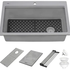 Clearance 33" Gray Granite Composite Workstation Kitchen Sink With Accessories Workstation Sinks