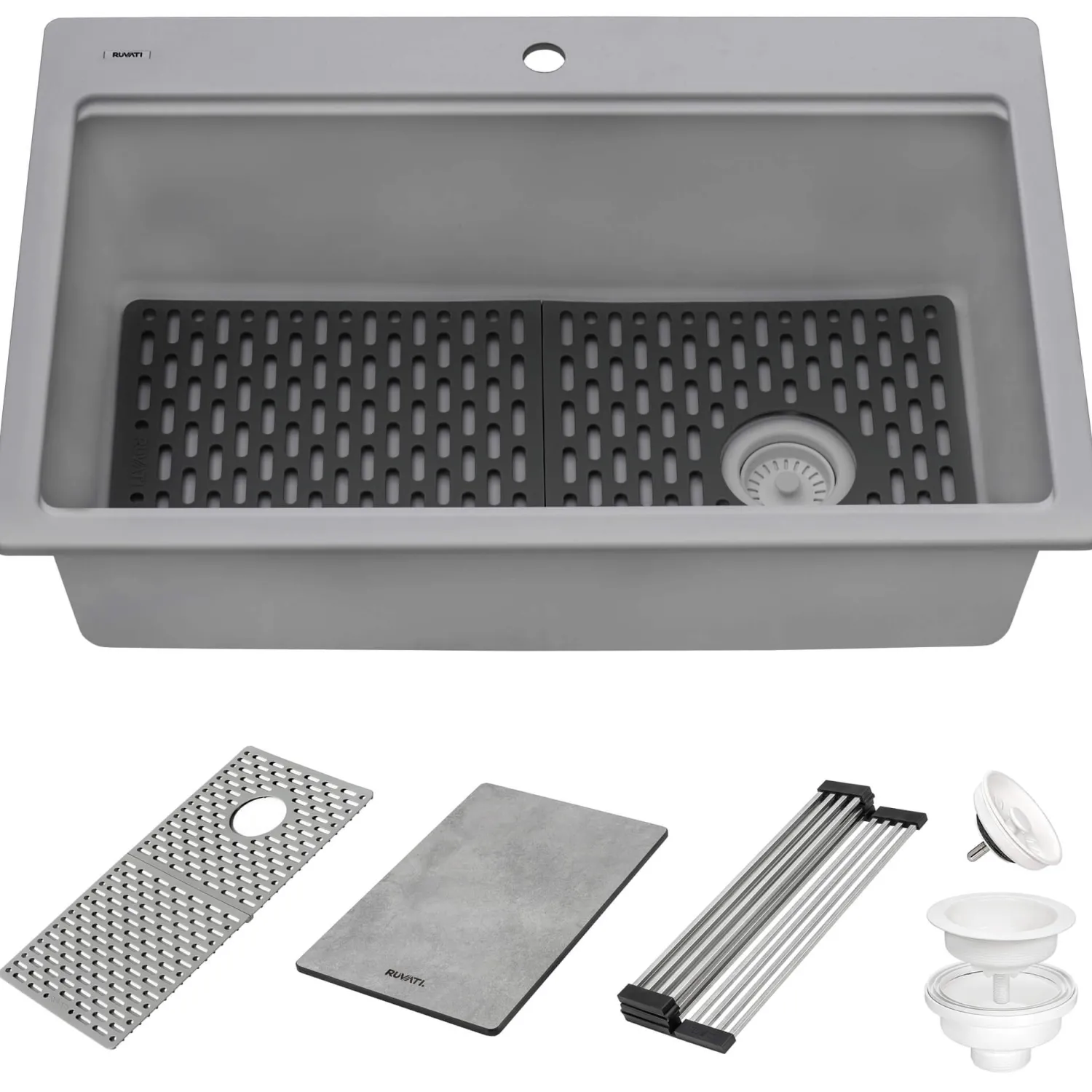 Clearance 33" Gray Granite Composite Workstation Kitchen Sink With Accessories Workstation Sinks