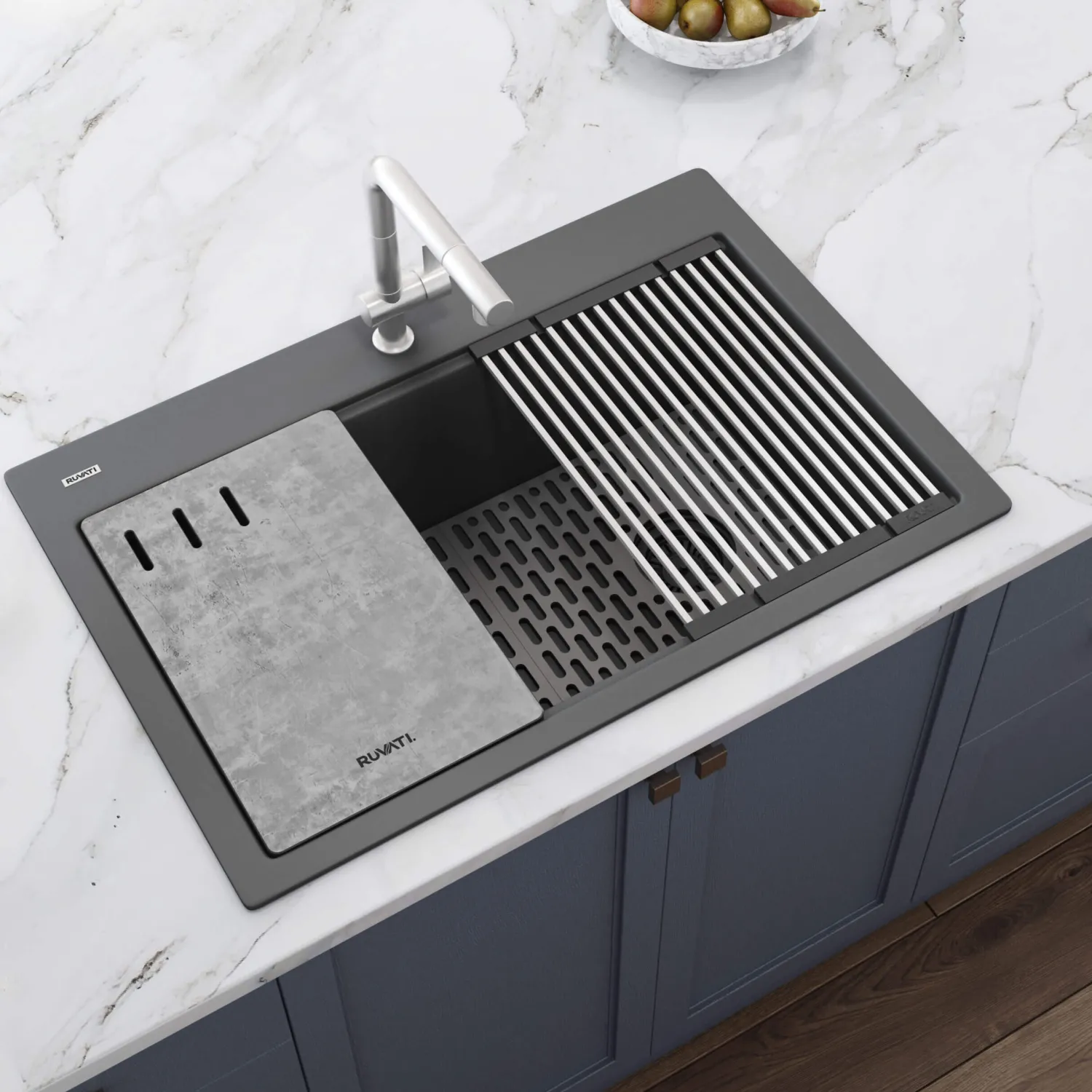 Clearance 33" Gray Granite Composite Workstation Kitchen Sink With Accessories Workstation Sinks