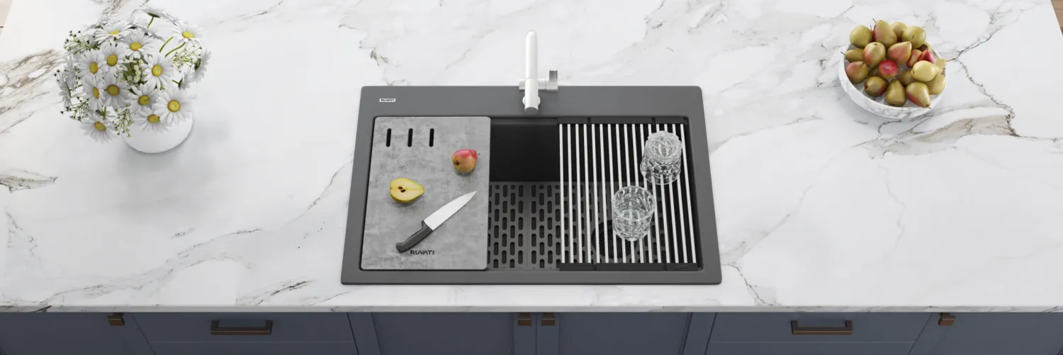 Clearance 33" Gray Granite Composite Workstation Kitchen Sink With Accessories Workstation Sinks